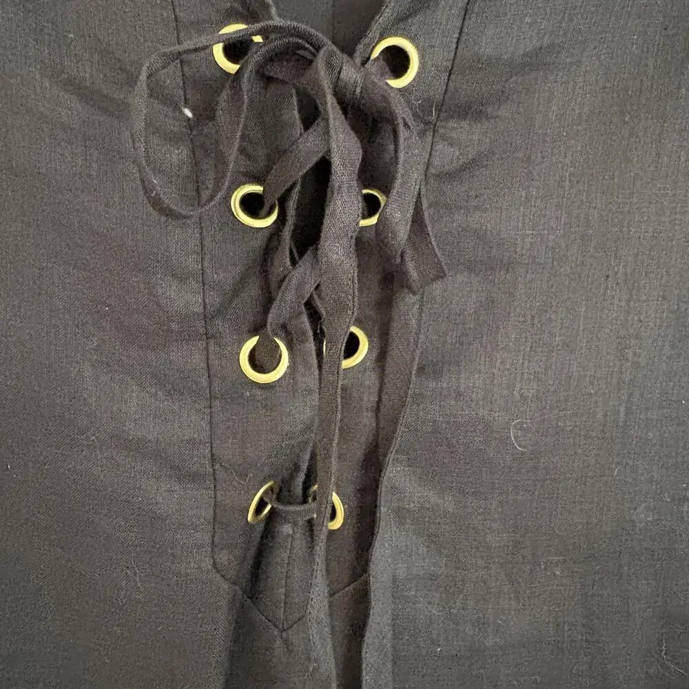 Cremieux | Women’s 100% Linen Short Sleeve Black Midi Dress Gold Grommets Size L - Picture 5 of 9